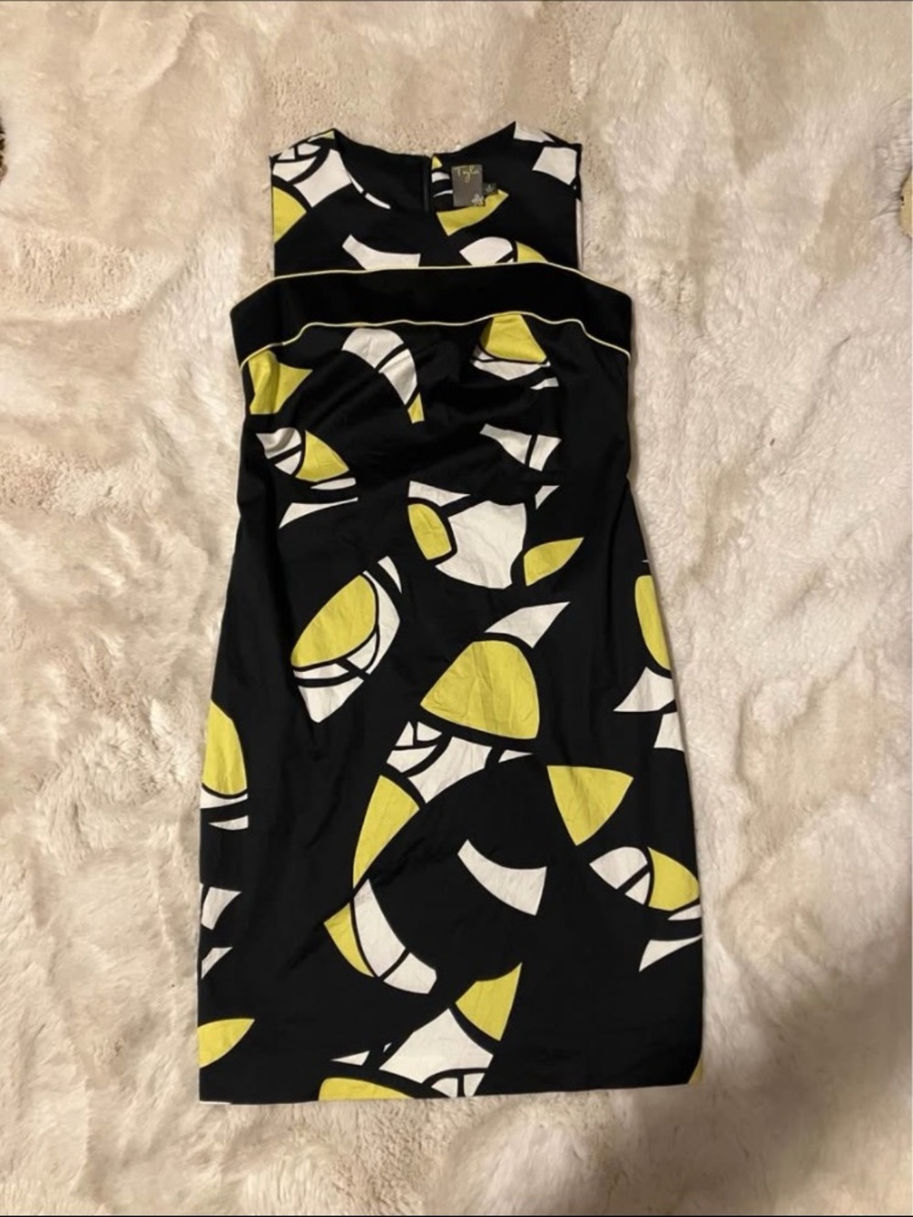 Taylor Black Midi Dress with Yellow & White Abstract Motif